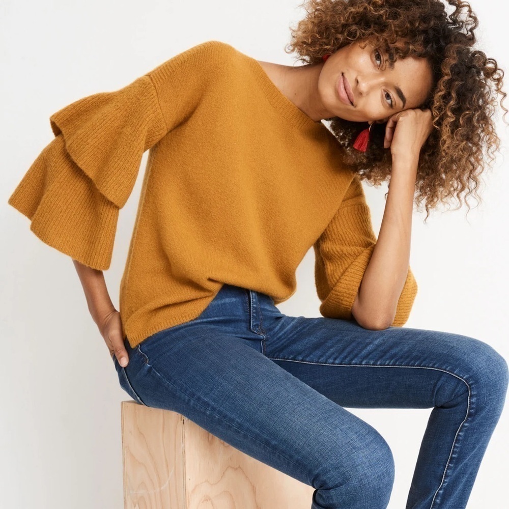 Madewell Black Tiered Boatneck Pullover Sweater Coziest Yarn Wool Blend H3340